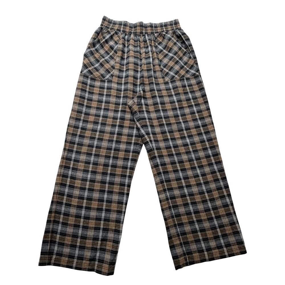 Natural Life Flannel Sweatpants Womens M Brown Plaid Crop Elastic Waist Pockets